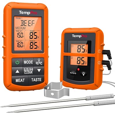 TempPro TP20 500FT Wireless Meat Thermometer with Dual Meat Probe, Digital Cooking Food Meat Thermometer Wireless for Smoker BBQ Grill Thermometer Beef Steak Turkey Thermometer (Previously ThermoPro)