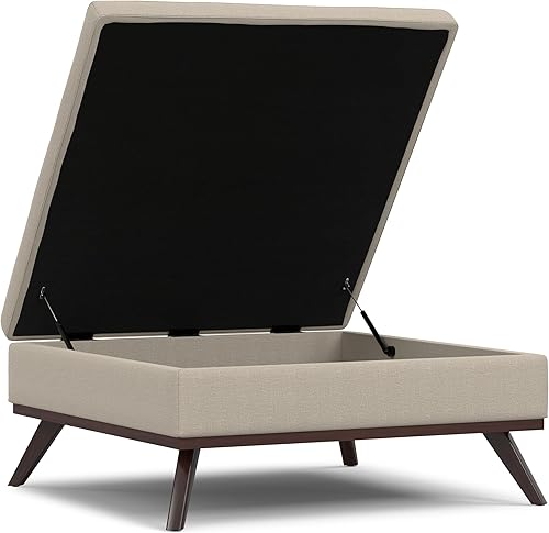 Miniatura 372 de SIMPLIHOME Owen - Bandeja rectangular moderna de mediados de siglo de 34 pulgadas de ancho, otomana pequeña para almacenamiento de mesa auxiliar, en