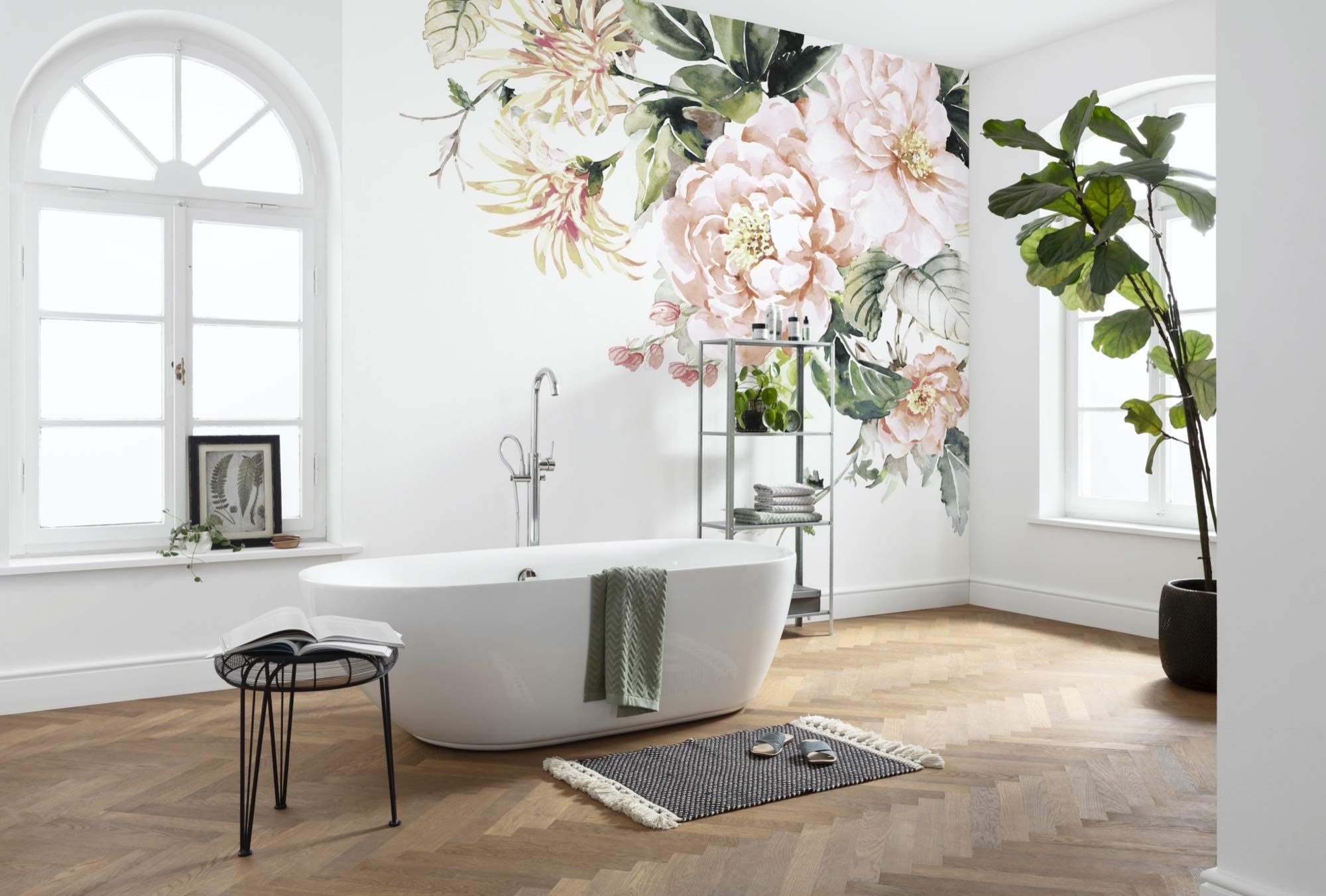 Komar Nasrin Non-Woven Photo Wallpaper for Living Room Bedroom, Roses and Flowers, Size: 300 x 280 cm (W x H), 6 Panels, Width 50 cm