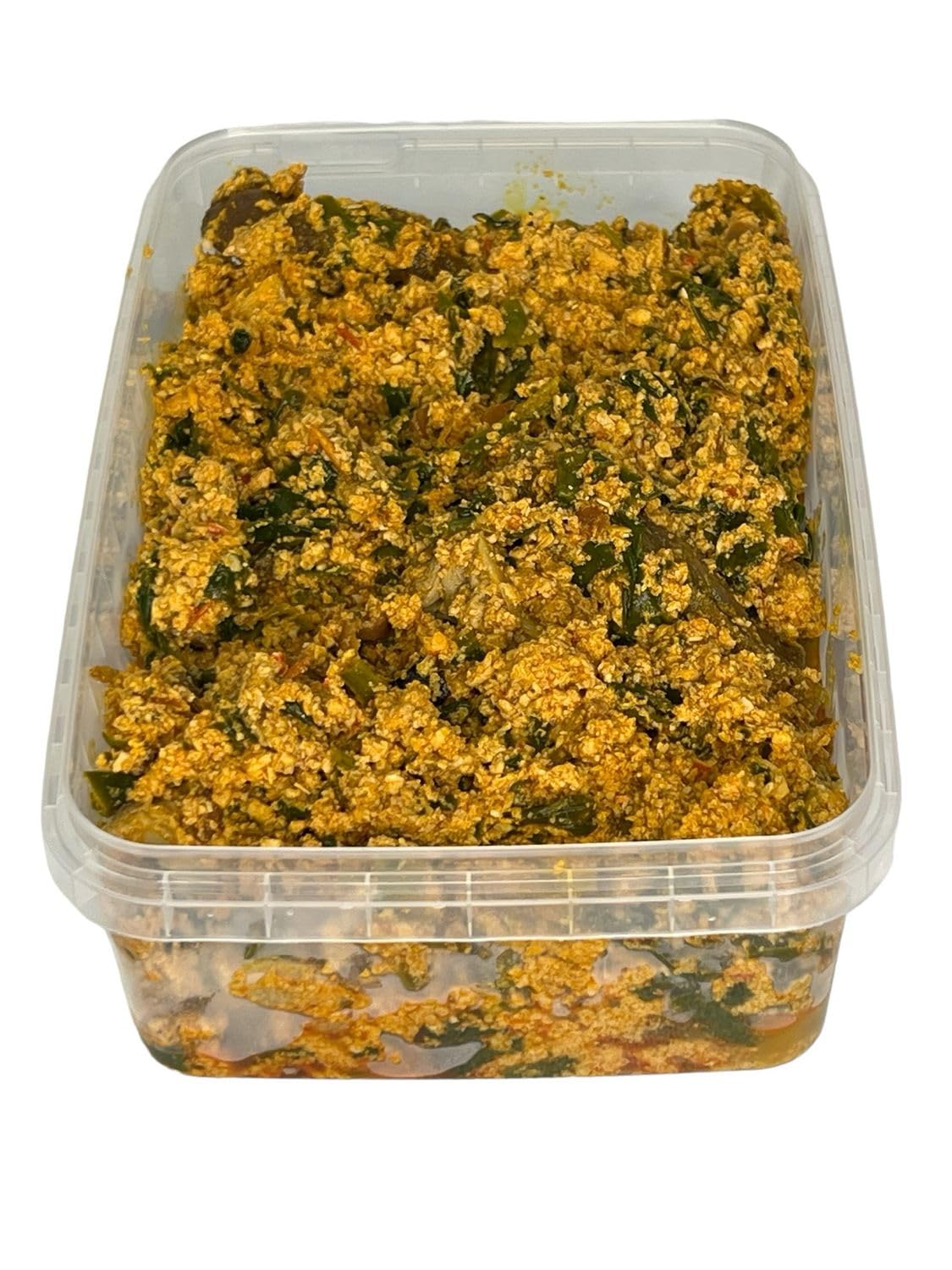 Egusi Soup 1 Litre Tray | Authentic African Flavor with Ground Melon Seed, Vegetables, Dry Fish & Assorted Meat | Traditional Nigerian Soup | Ready to Heat & Serve