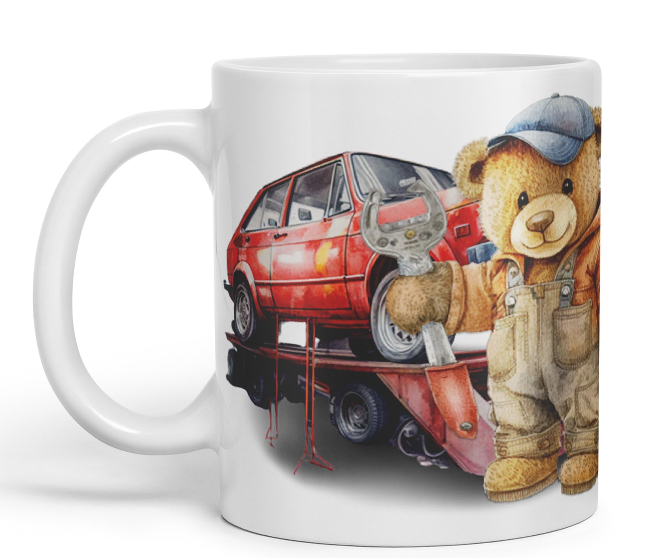 Vixar Teddy Bear Mechanic Ceramic Mug Coloured Mug Cup Gift Birthday Work Office Tea Coffee (White)