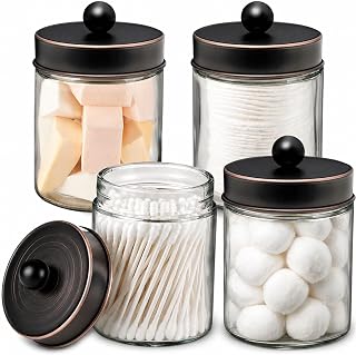 Amolliar Glass Apothecary Jar Qtip Holder Metal Lids 4pc/ORB
