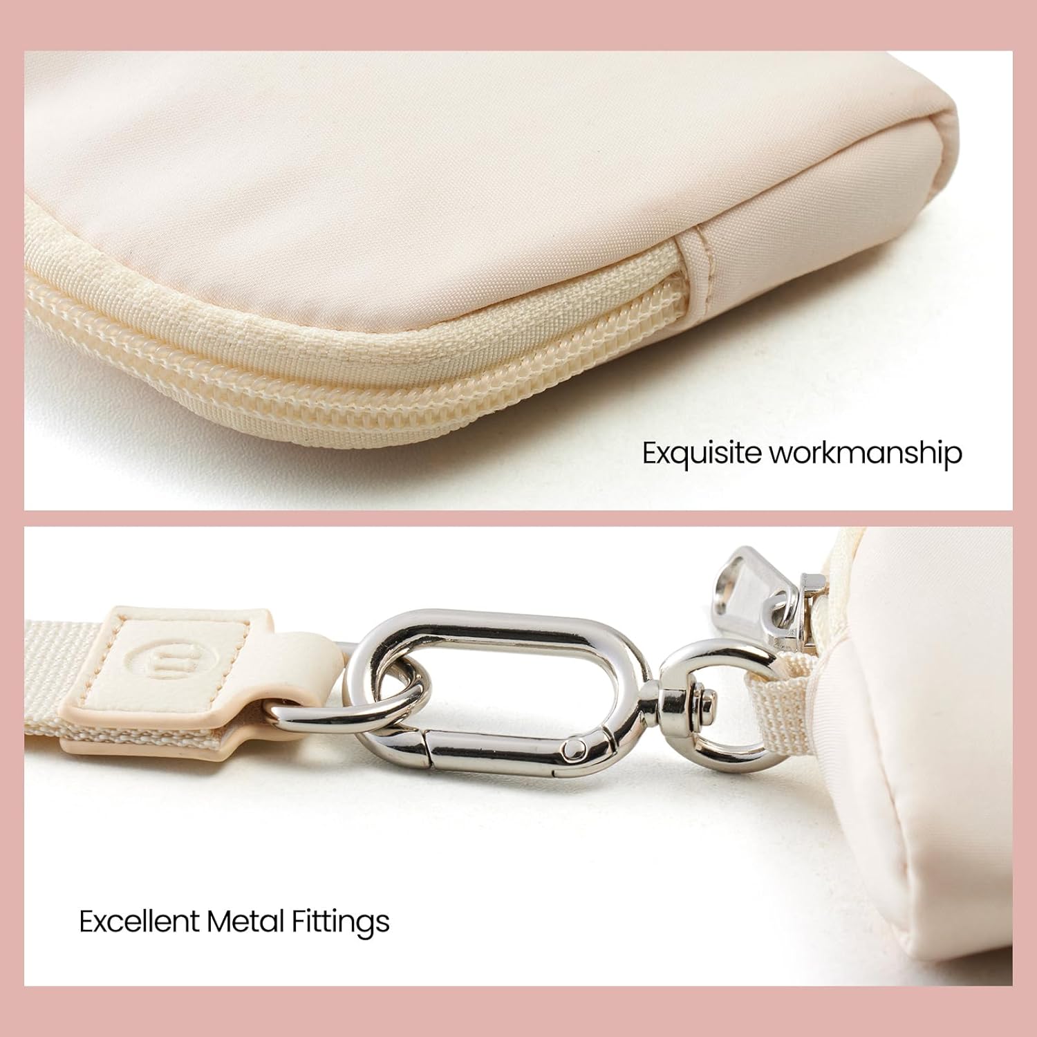 Mini Dual Pouch Wristlet Wallet for Women – Zip Around wristlet Keychain Wallet with 2 Wristlets, Ideal for Dog Walking, Coffee Runs & Lunch Break Essentials (Beige+Pink) - Image 6