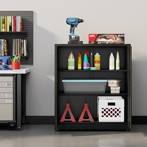 Miniatura 2 de HAND IN HAND Armario de almacenamiento de metal, armario de garaje, gabinete de oficina de 36 pulgadas de alto con puertas de bloqueo y estantes