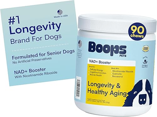 Suplemento precursor y para perros mayores NAD+ - 90 masticables suaves - Alternativa NMN para la longevidad y el envejecimiento saludable -