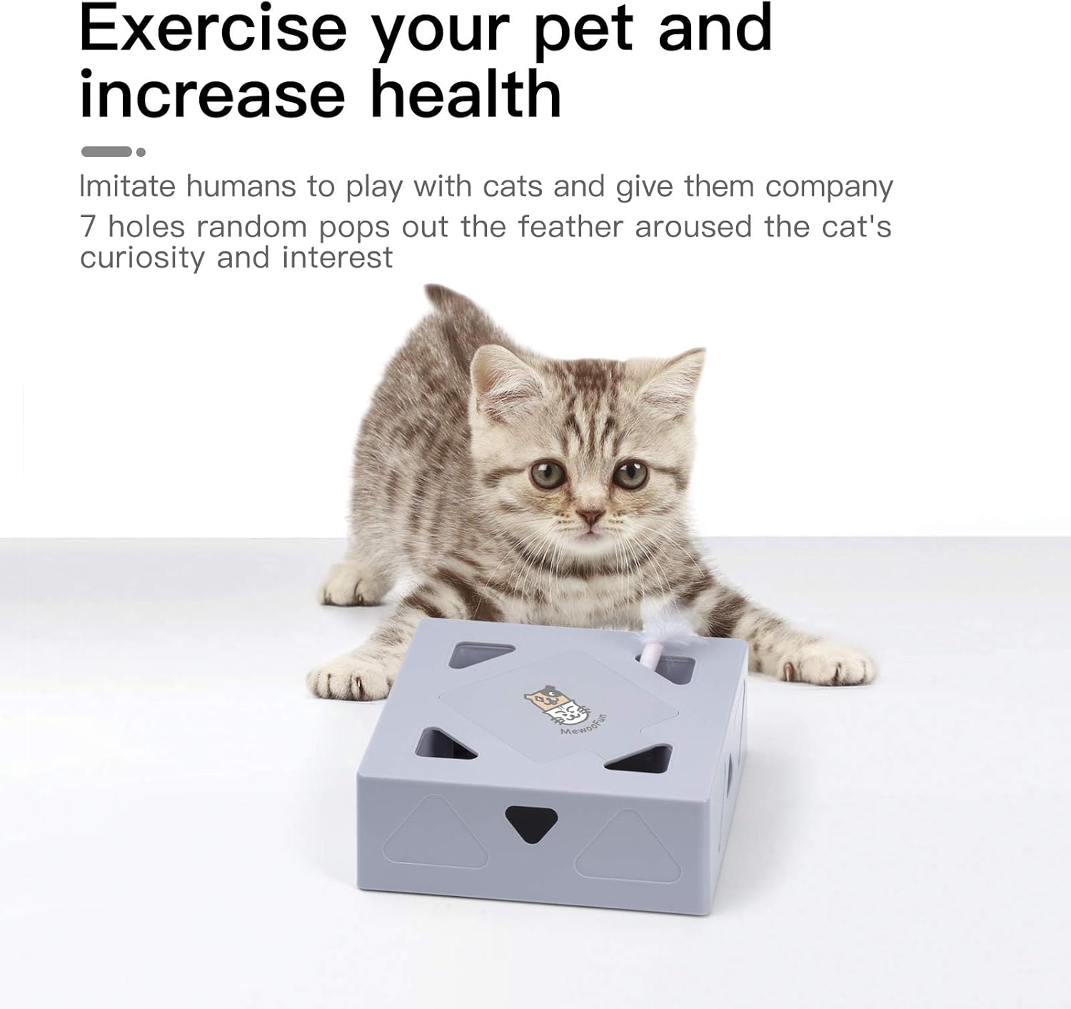 MEWOOFUN Interactive Cat Toys Kitten Toy for Indoor Cats USB Rechargeable Peek-A-Boo Play Automatic Electronic Feather & Mouse Teaser Low Noise : Pet Supplies