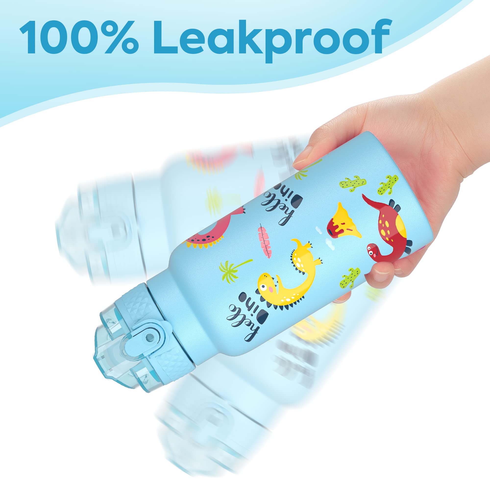 OLDLEY 500ml/17oz Bambini Bottiglia d'Acqua Isolata in Acciaio Inossidabile con Cannuccia Doppia Parete in Metallo Sottovuoto Riutilizzabile con 2 Coperchi Diversi Bevande Calde Fredde