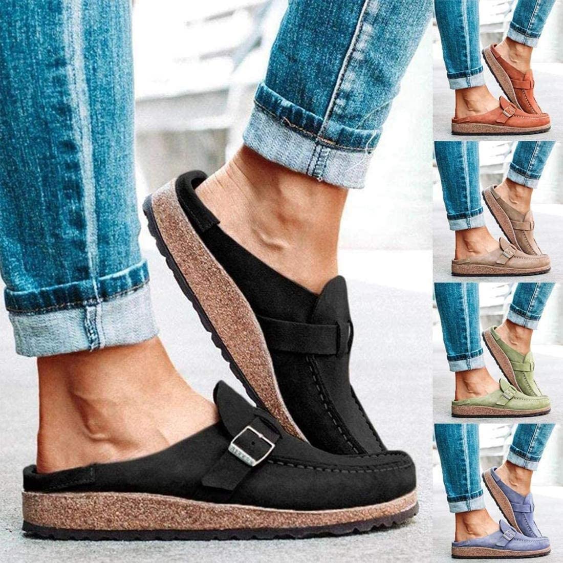 RXZCHH Sandali da Donna Zoccoli Estivi Pantofole Piatte Pantofole da Passeggio con Punta Chiusa Scarpe da Barca da Donna Scarpe Casual con Zeppa per Arco Piatto per Escursionismo all'Aria Aperta