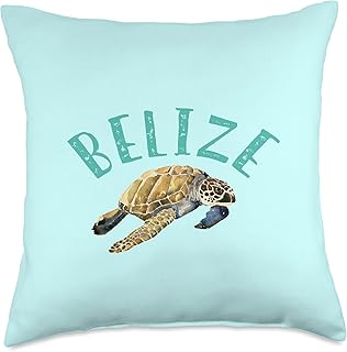 Belize Beach and Diving Resort Gear Belize Vintage Sea Turtle Design Throw Pillow, 18x18, Multicolor