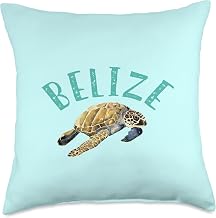 Belize Beach and Diving Resort Gear Belize Vintage Sea Turtle Design Throw Pillow, 18x18, Multicolor