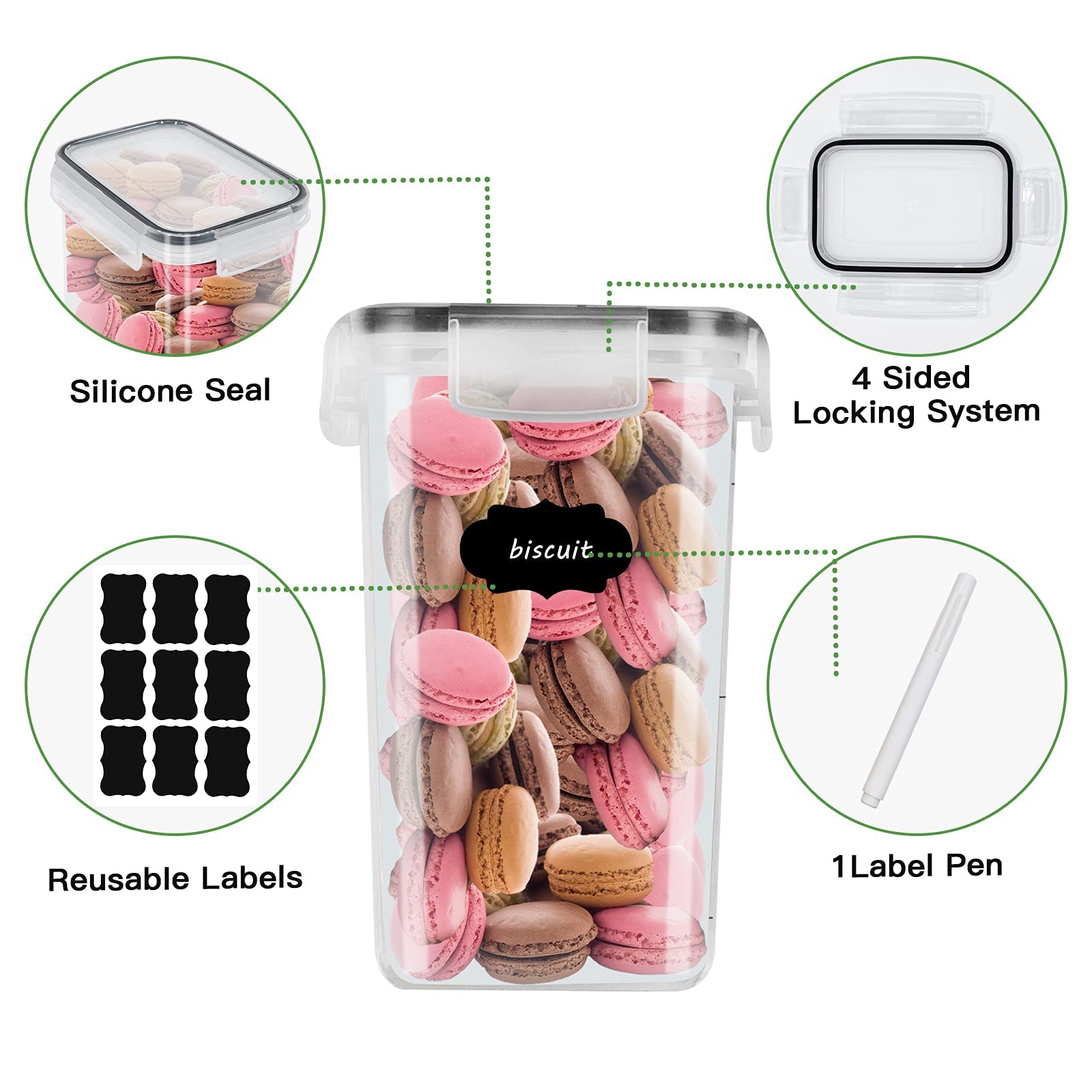GIKERSY 9 × 2 L Caja de almacenamiento de cocina, lote de frascos herméticos de plástico sellada con tapa, para almacenar cereales, pasta, harina, comida para mascotas