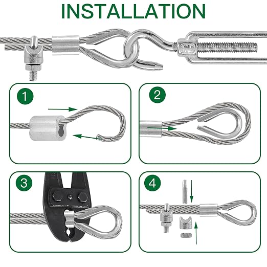 Kit cable inoxidable con tensores gancho y ojo M6 miniatura 5
