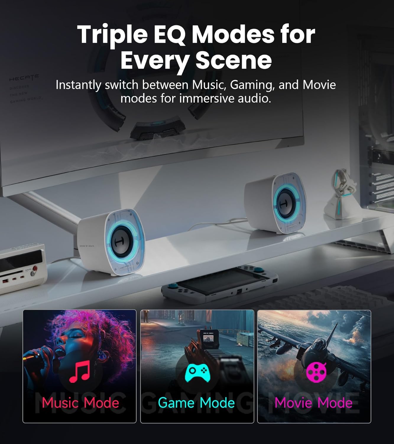 Edifier G1000 II Desktop Computer Speakers for Gaming, 2.5" Full-Range Driver & Enhanced Bass, Bluetooth 5.4 USB-C AUX, 9 Dynamic RGB Lighting Modes for PC - White - Image 5