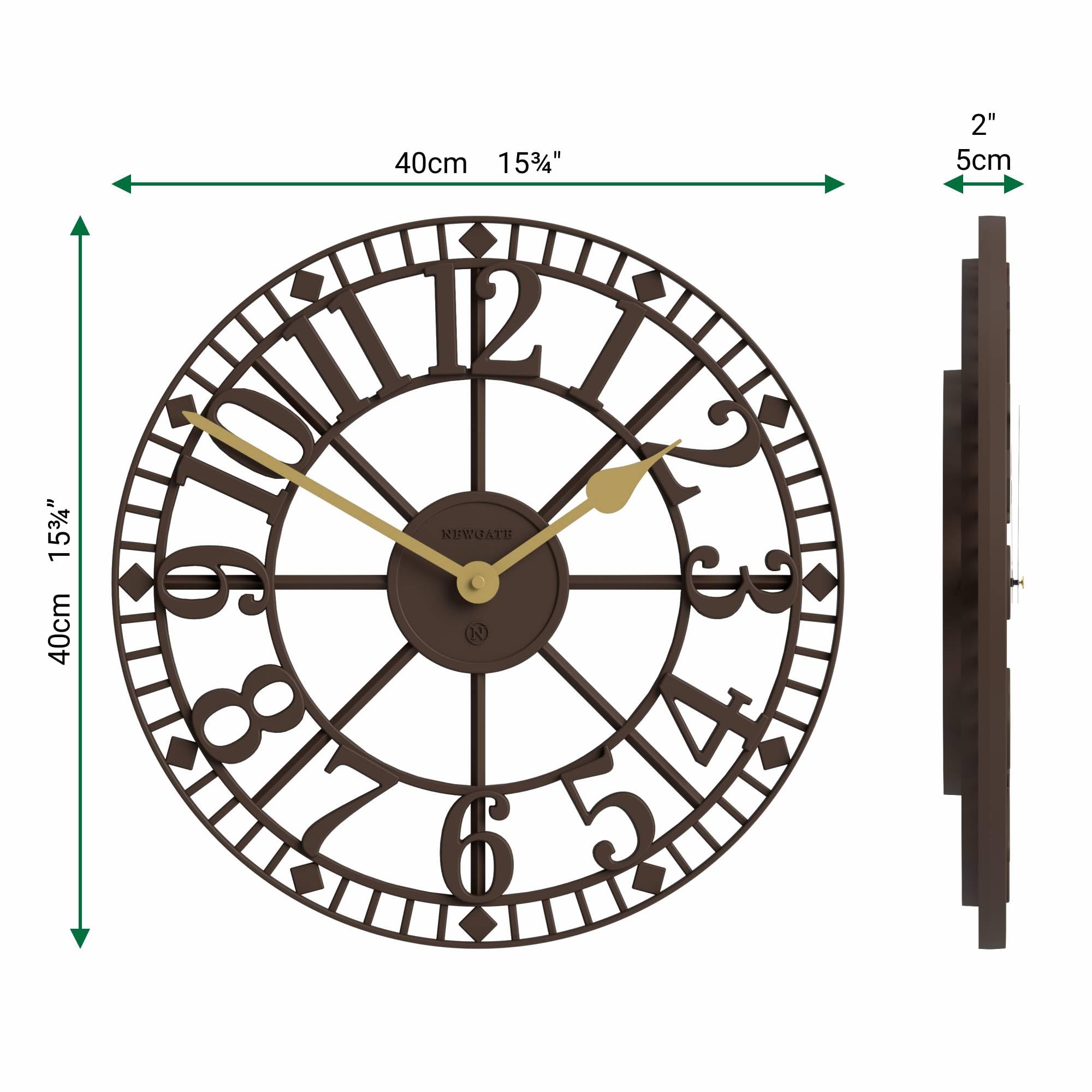 NEWGATE® Warehouse Wanduhr | Skelettuhr | 40cm | Mokkabraun mit messinghänden | Zeitgenössischer Vintage-Stil für küche, Wohnzimmer oder büro