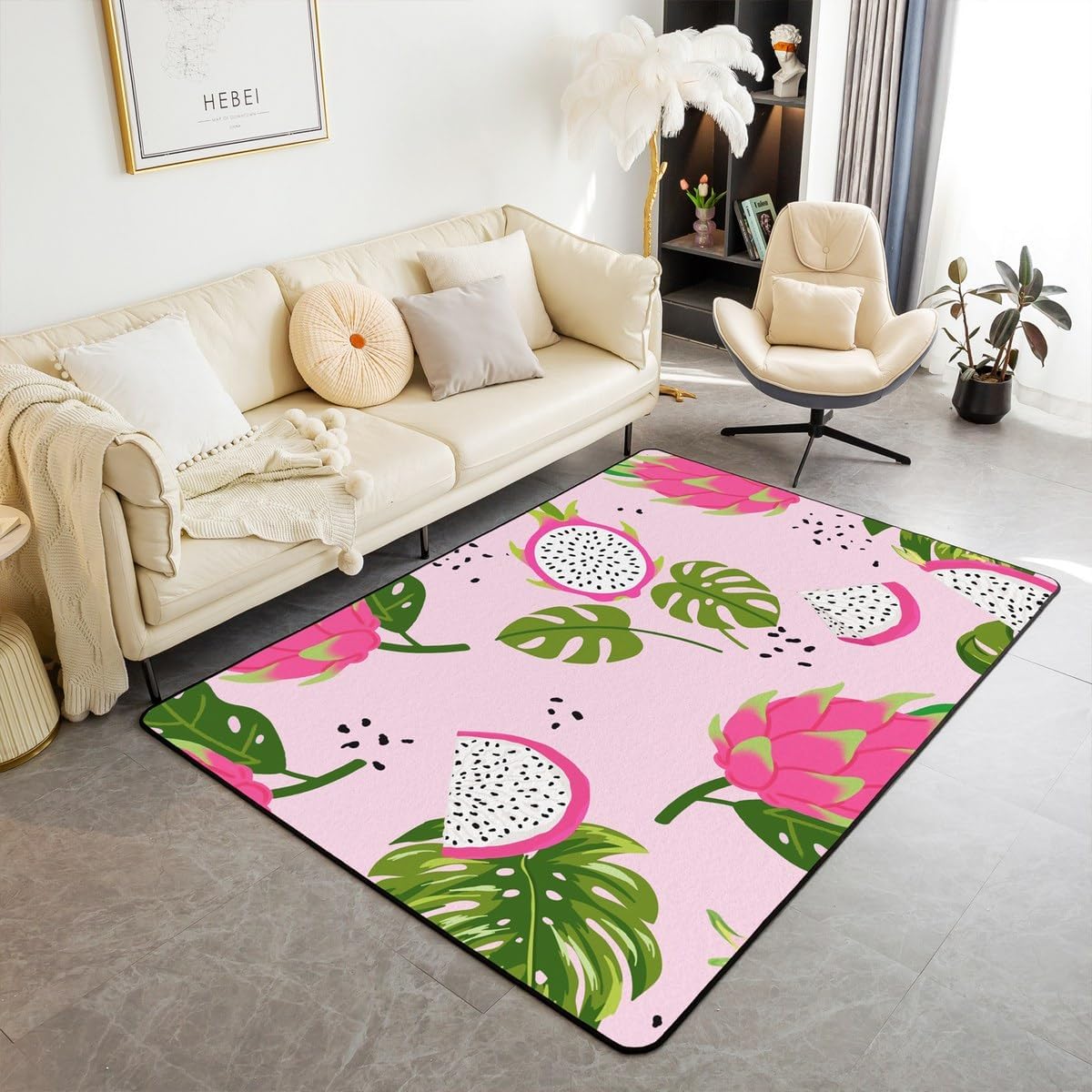 Watermelon Stripes Area Rug,Summer Fruits Theme Cute Printed Indoor Floor Mat for Kids Boys Girls Youth,Sweetheart Pink Red Carpet for Living Room Dining Room,Bedside,Playroom Decor,5x7