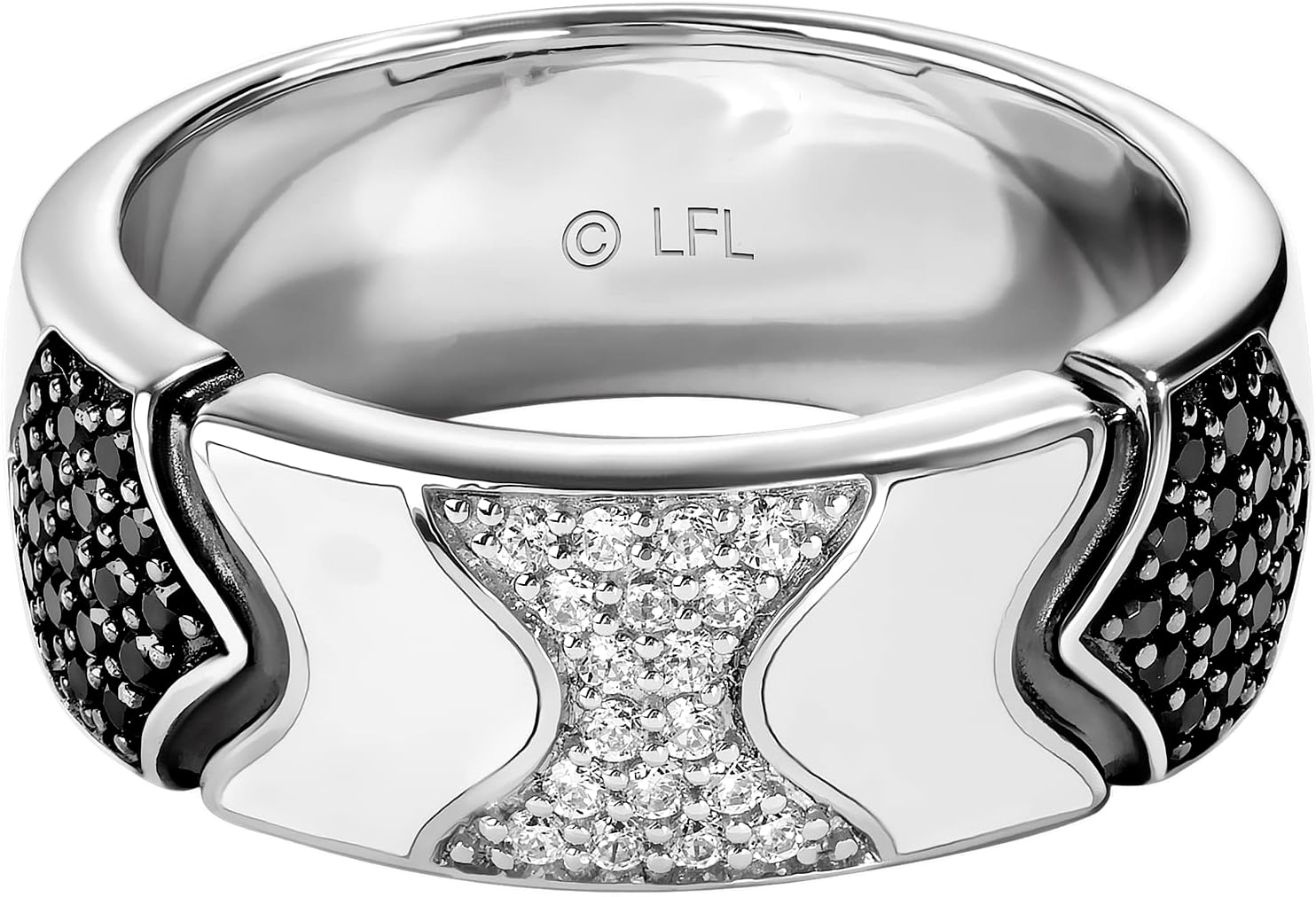 Jewelili Star Wars™ Fine Jewelry The Stormtrooper Women's Ring 1/2 Ct.Tw. Black and White Diamonds and Ceramic Silver