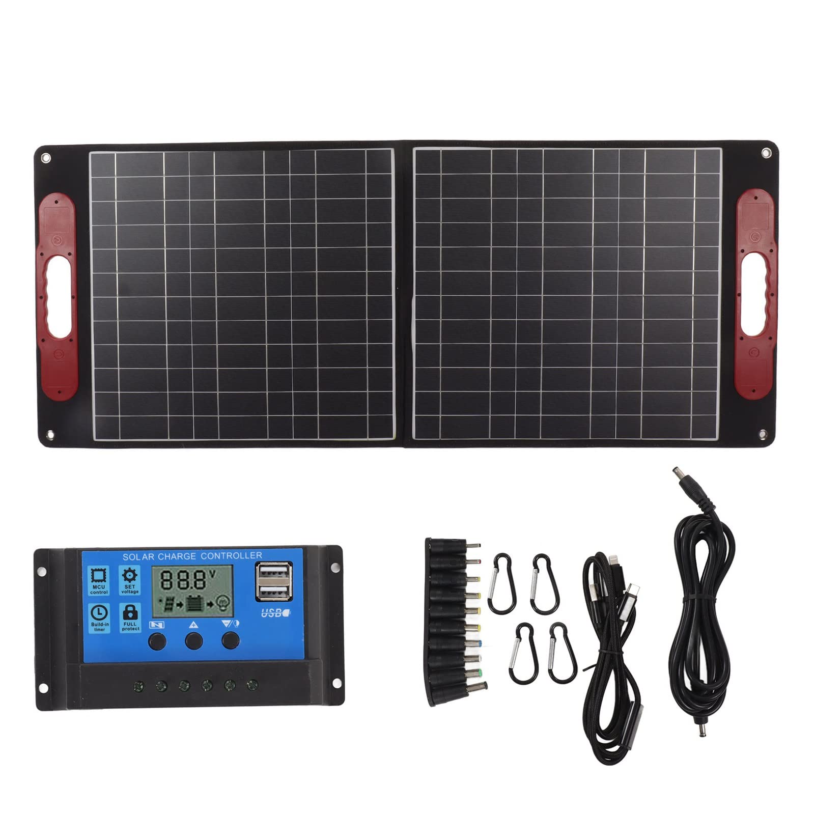 Eujgoov Kit de Panel Solar Plegable de 80 W, Cargador Solar Monocristalino Portátil Impermeable de 18 V para Camping y Actividades Al Aire Libre