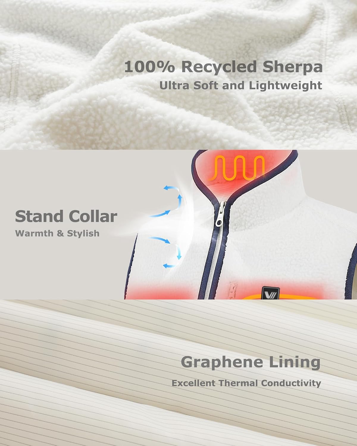 Venustas Women's Recycled Sherpa Heated Vest with Battery, High-Pile Fleece Sherpa Vest For Winter Outdoor - Image 4