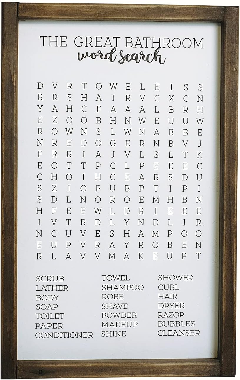 Lavender Inspired Word Search-Framed Wooden Sign-Funny Bathroom Wall Art Decor-Rustic Farmhouse Sign-Half Bath Decor-Kids Decor-Housewarming Present (WHITE)