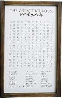 Lavender Inspired Bathroom Word Search-Framed Wooden Sign-Funny Bathroom Wall Art Decor-Rustic Farmhouse Wooden Bathroom Sign-Half Bath Signs Decor-Kids Bathroom Decor-Housewarming Present (WHITE)