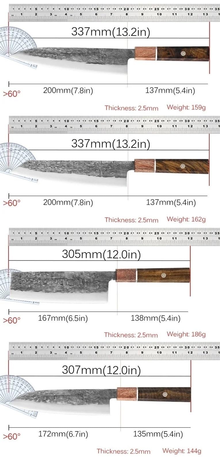 Coltello da cucina Coltelli giapponesi Santoku Coltello da cuoco forgiato Coltello da sushi for sbucciare il salmone Coltello da cucina for filetti di pesce Yanagiba(4pcs)