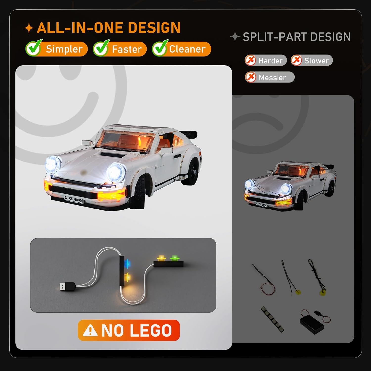 LIGHTAILING Light Set for Porsche 911 Building Blocks Model - Led Light Kit Compatible with Lego 10295(Not Include The Model)