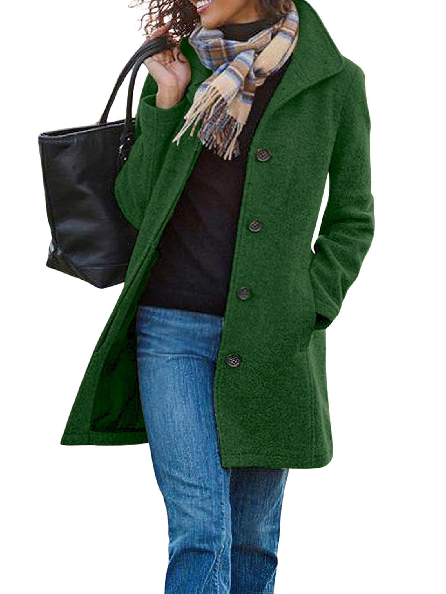 Women's Winter Wool Blend Pea Coat Single Breasted Stand Collar Casual Trench Coat Overcoat