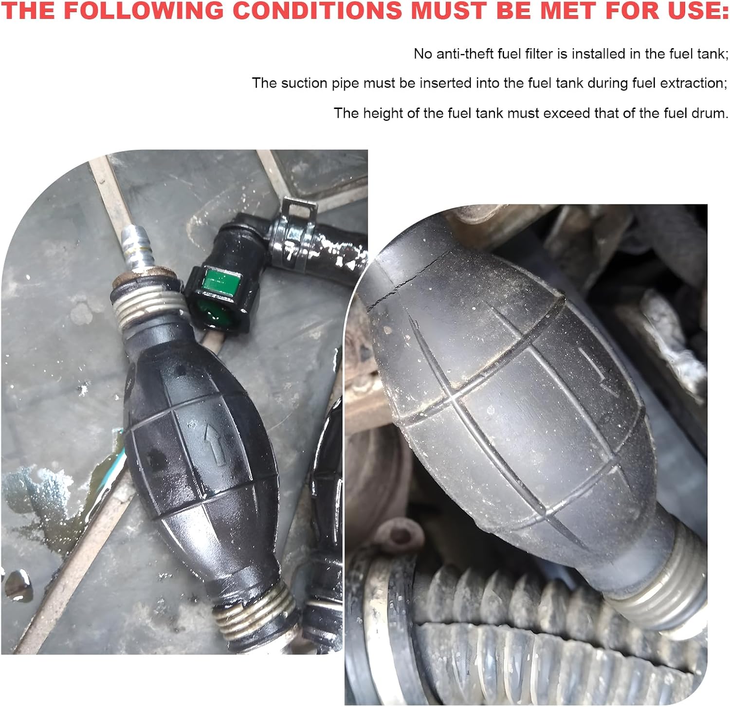 Hand Fuel Transfer Pump, 8mm Rubber Manual Pump One Way Fuel Transfer Vacuum Line, High Flow Bulb Type Gasoline Hand Primer for Most Cars Marines Boats Motocycles (8mm)