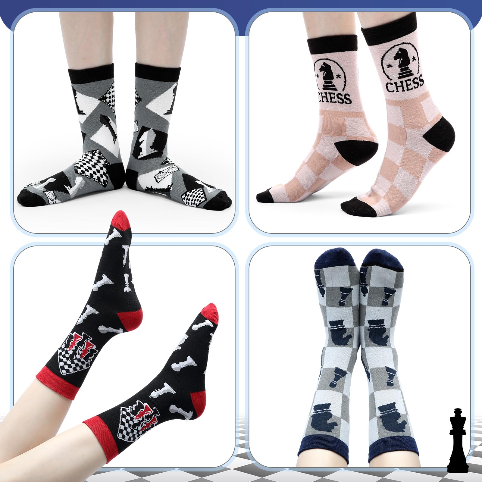 Newcotte 6 Pairs Chess Socks Novelty Socks Gifts for Adults Men Women Chess Lover Players