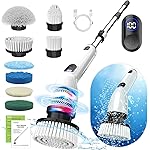 TUYU Electric Spin Scrubber, Full-Body IPX7 Waterproof Bathroom Scrubber with Power LCD Display, 8 Replacement Head, Adjustable Extension Handle, Cordless Shower Cleaner Brush for Bathtub Cleaning