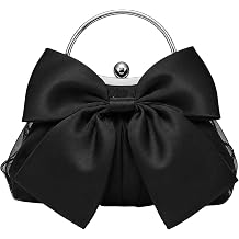 Coquette Bow Clutch Purse for Women, Black Satin Evening Bow Purse Handbag, Elegant Silk Pleated Clutch with Chain Strap, Vintage Bow Formal Bag for Party, Wedding, Prom, Date Night