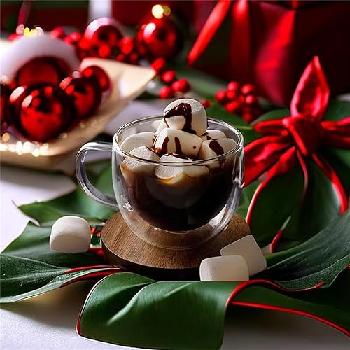 Miniatura 5 de CNGLASS Tazas de cristal de doble pared de 8.1 onzas, taza de café de vidrio aislado transparente con asa para expreso, café con leche, té, juego