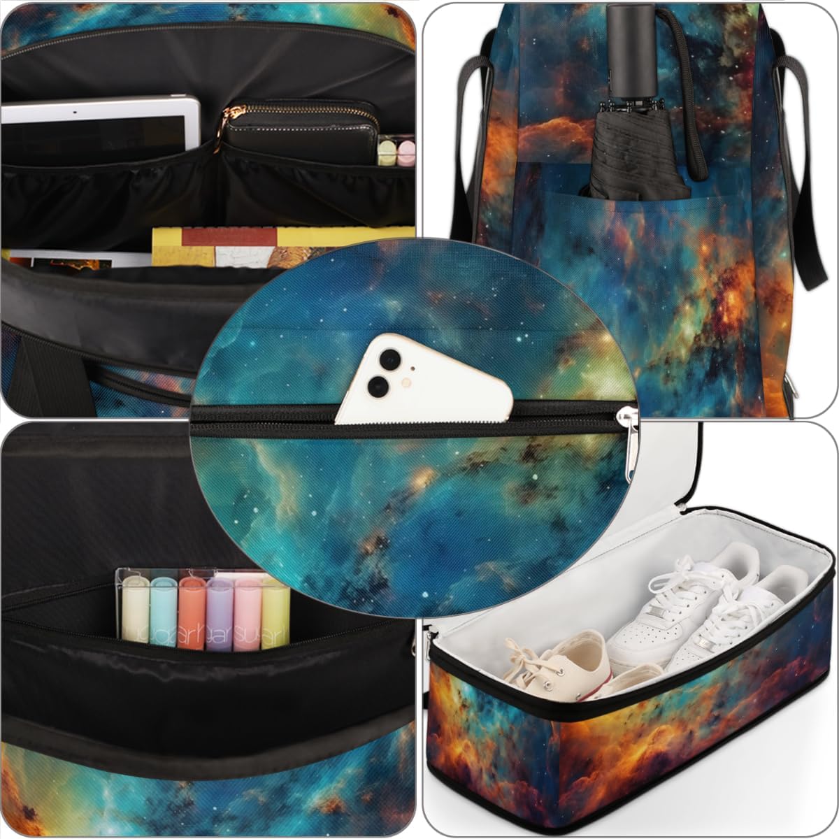 QsirBC Nebula Funny Texture Gym Bag for Women Duffle Tote with Shoes Compartment Men Weekender Duffel for Dance Travel Sports Swimming Overnight