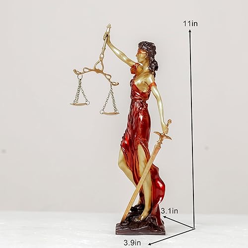 Miniatura 2 de Estatua de bronce ciega de la justicia, figura de justicia Themis de 11 pulgadas (rojo)