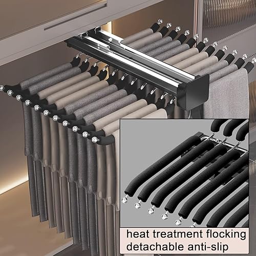 Miniatura 6 de Barra de valet extraíble para armario, soporte retráctil de 88.2 lbs, barra de armario ajustable de aleación de aluminio, riel de ropa extraíble