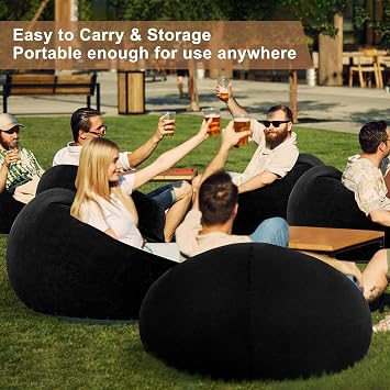 Realspring 12 Pcs Inflatable Bean Bag Chair, Air Pump,Black