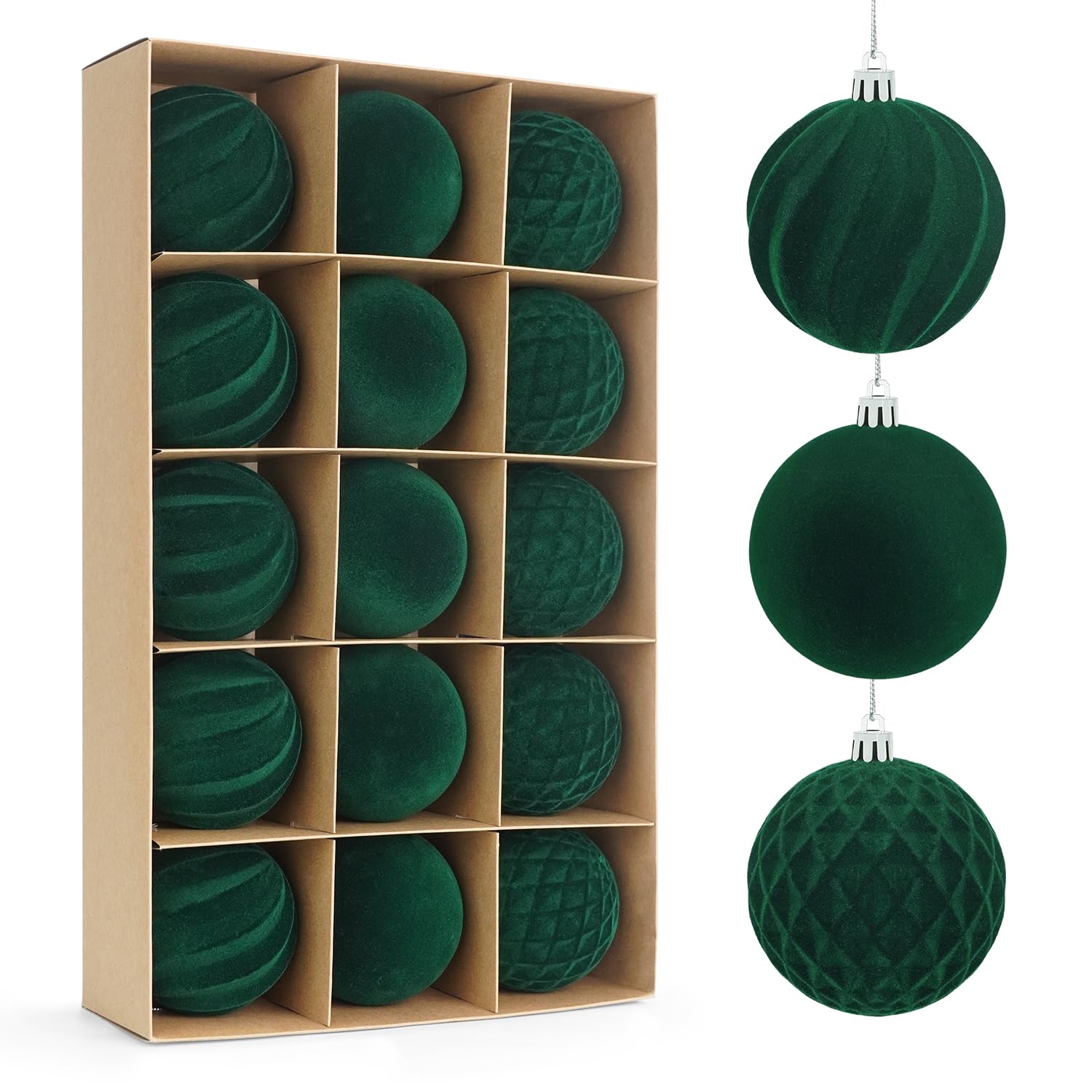 Miaikoe 15 Pcs Velvet Christmas Balls Hanging Ornaments Set