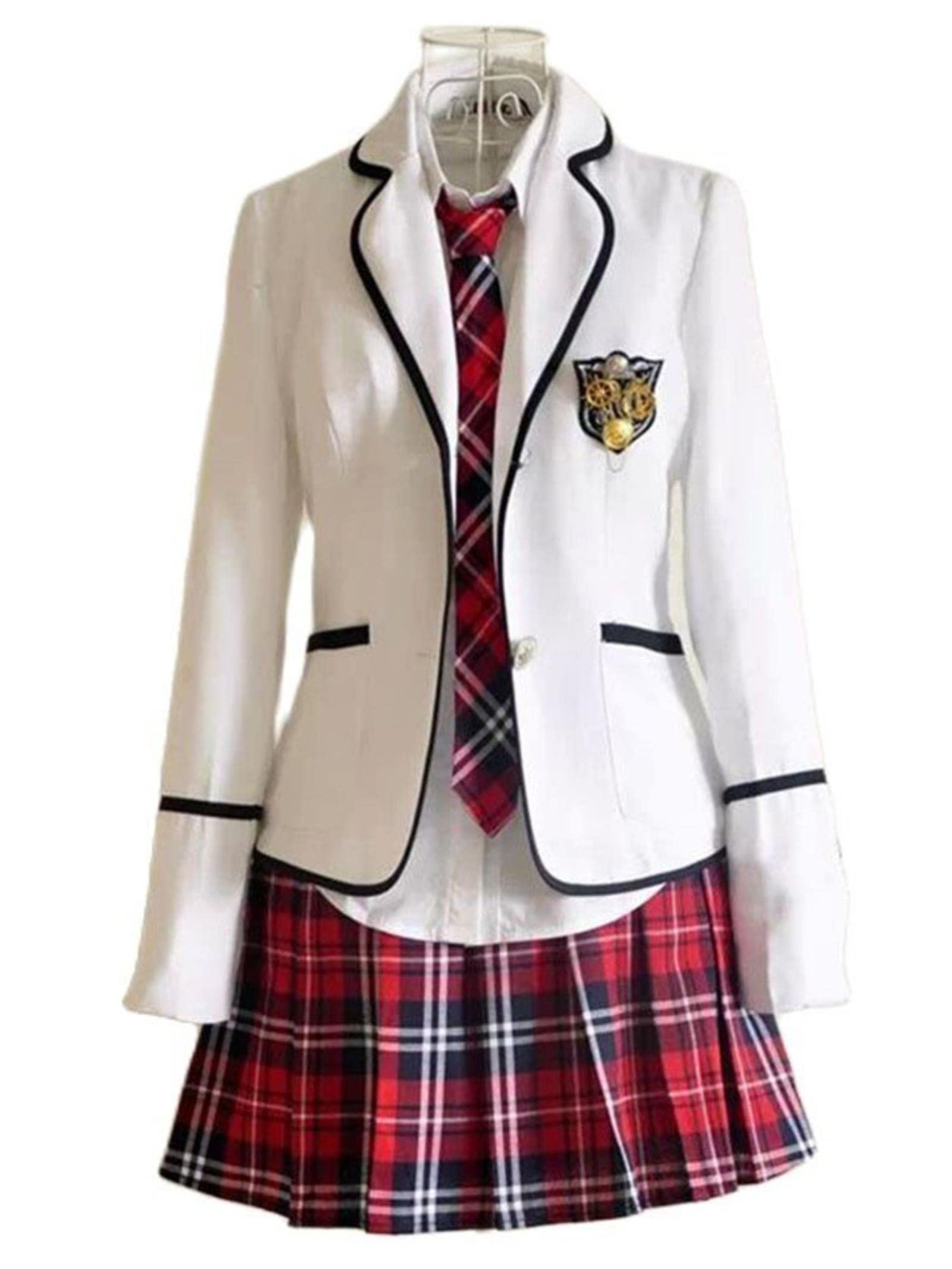 Student School Kleidung Mädchen 2-teiliger Rock Anzug Streetwear College Harajuku A Line Rock + kurze Jacke Hohe Taille Faltenrock - schwarz blau, M