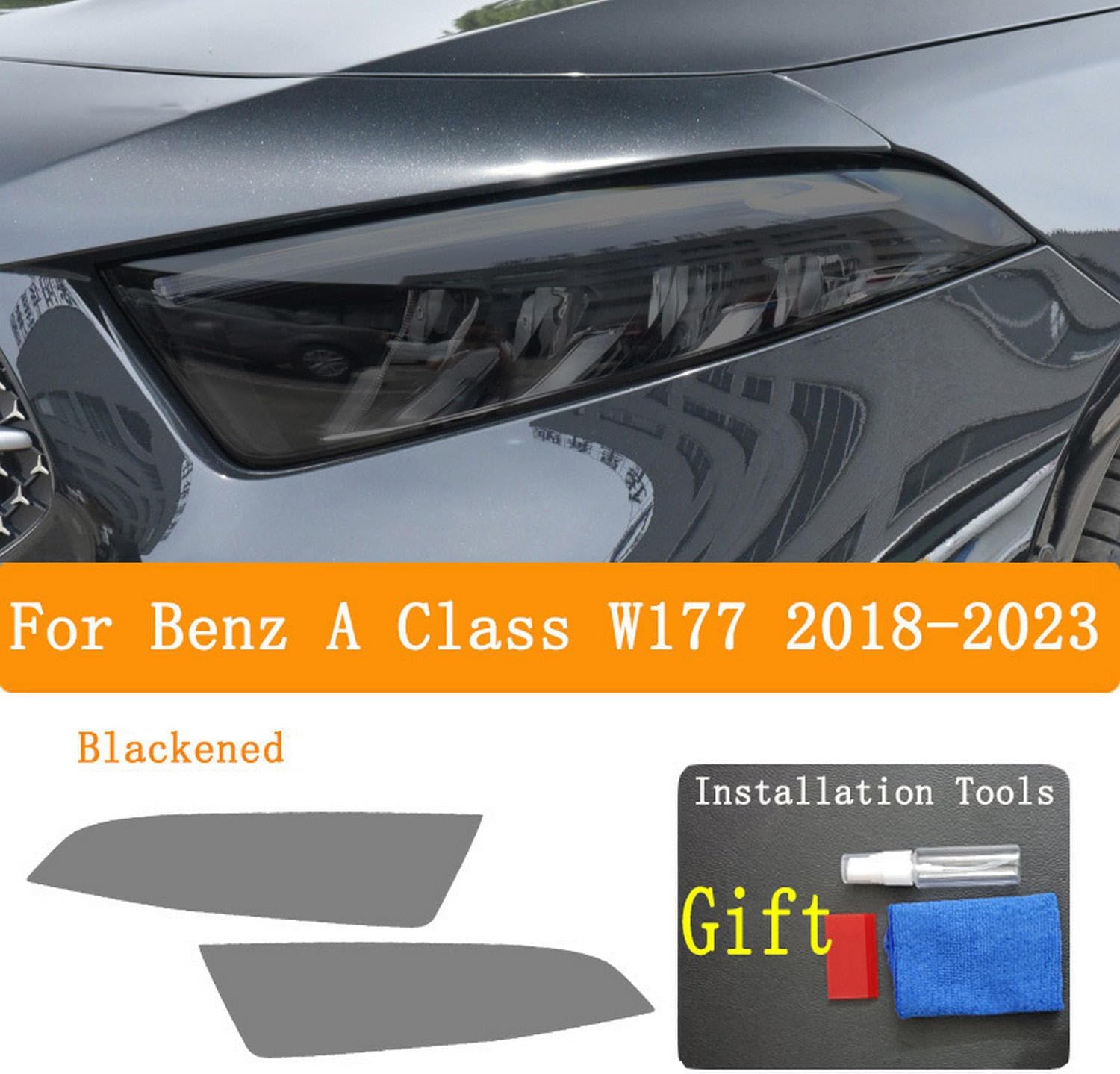 JCAKES Car Headlight Protective Film Vinyl Restoration Transparent Black TPU Sticker，for Benz A Class W177 2018-2023 Accessories, Tail lights, Blackened