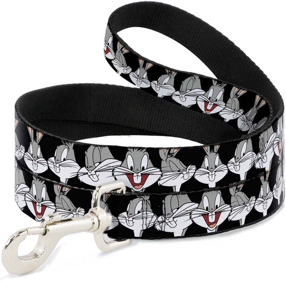 Dog Leash Bugs Bunny Close Up Expressions Black 6 Feet Long 1.0 Inch Wide