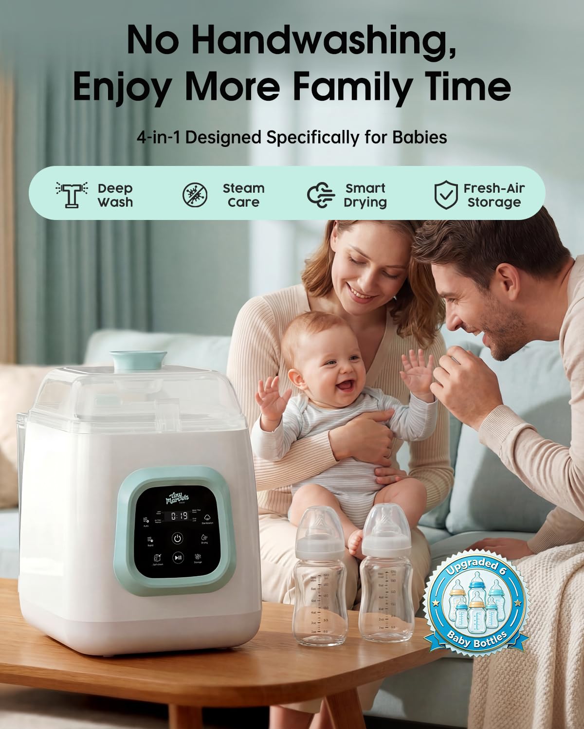 Tiny Marvels Baby Bottle Washer and Dryer, All-in-One Auto Baby Bottle Cleaner Machine, Hands-Free Bottle Washer for Bottles Pump Parts & Baby Essentials, Time-Saving Effortless Care for Busy Parents