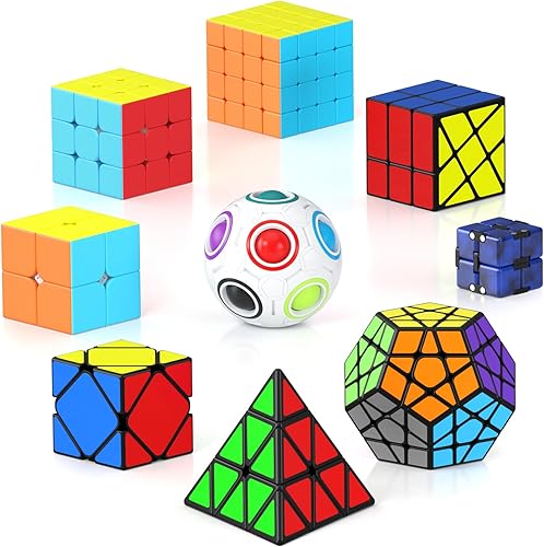 Miniatura 8 de Vdealen Paquete de 11 cubos de velocidad de rompecabezas, paquete de bola antiestrés de 2 x 2, 3 x 3, 4 x 4, pirámide, dodecaedro, serpiente, cubo