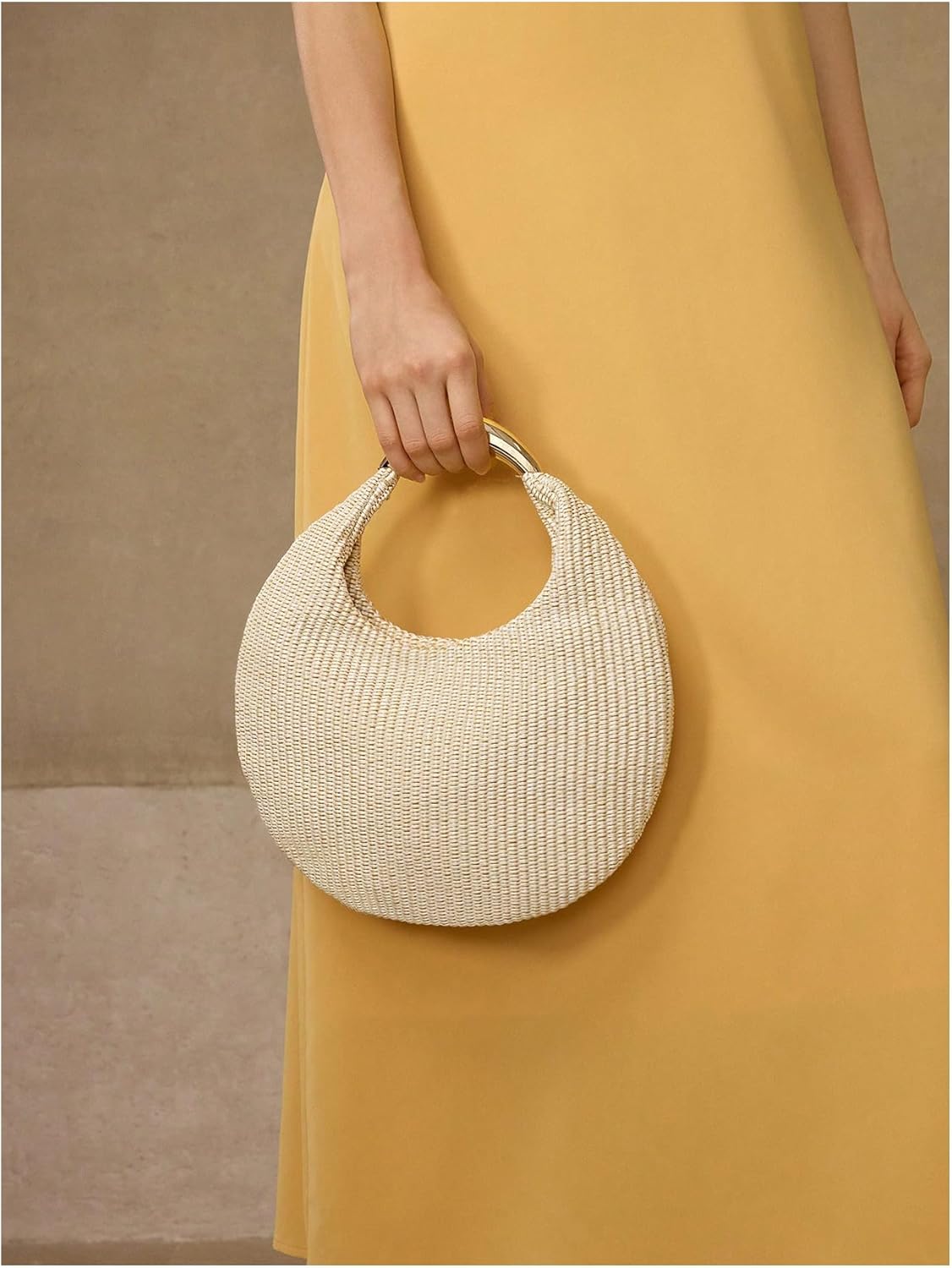 QWINEE Women's Woven Handbag Elegant Clutch Purse Metal Top Handle Cresent Evening Bag Retro PU Leather Clutch Purse - Image 7