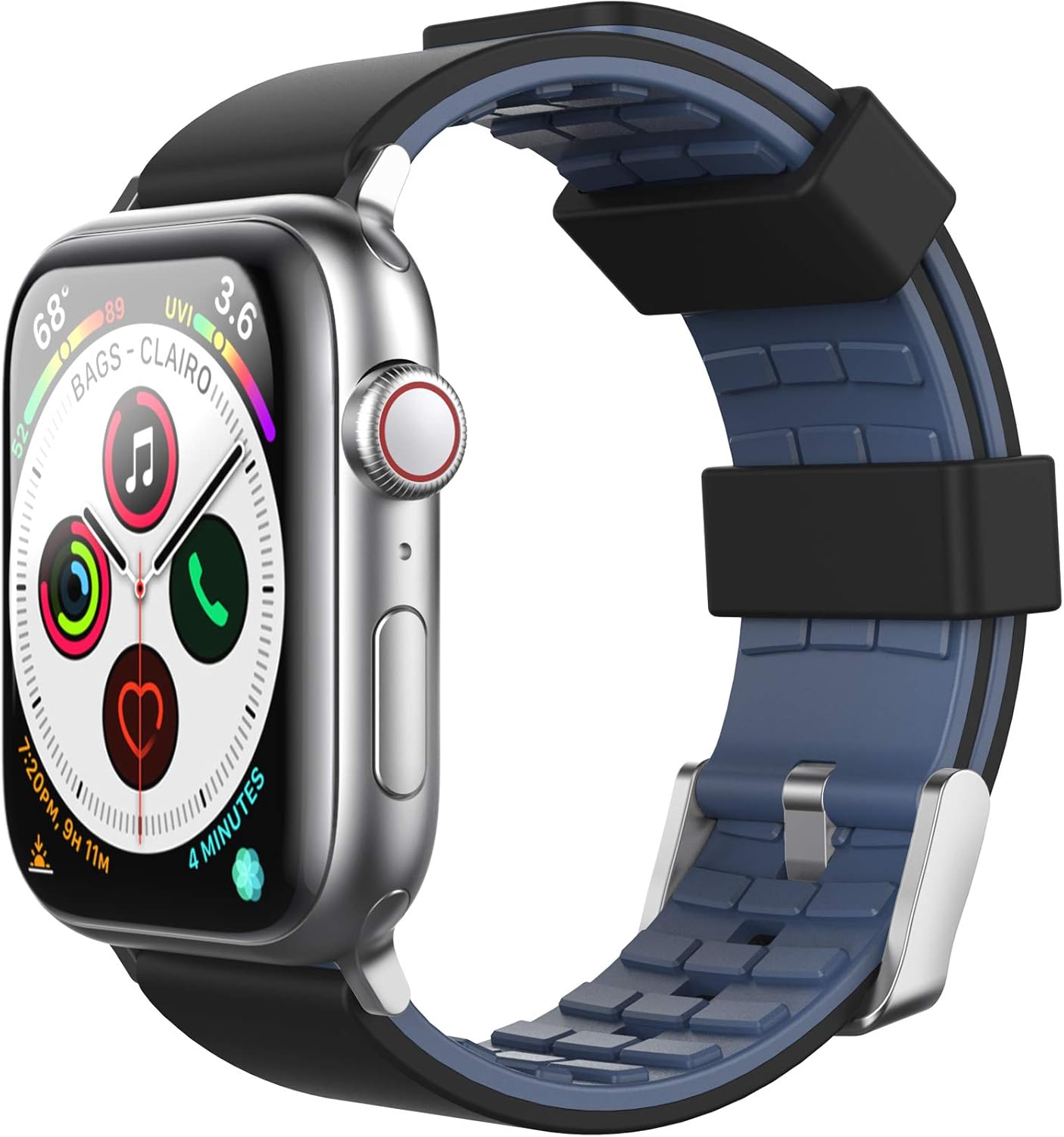 AhaStyle Duotone Band for iWatch 45mm 44mm 42mm , Breathable Silicone Band Strap Wristband Compatible with iWatch Series 7/6/5/4/3/2/1/SE (Black, Navy Blue, 42mm/44mm/45mm)