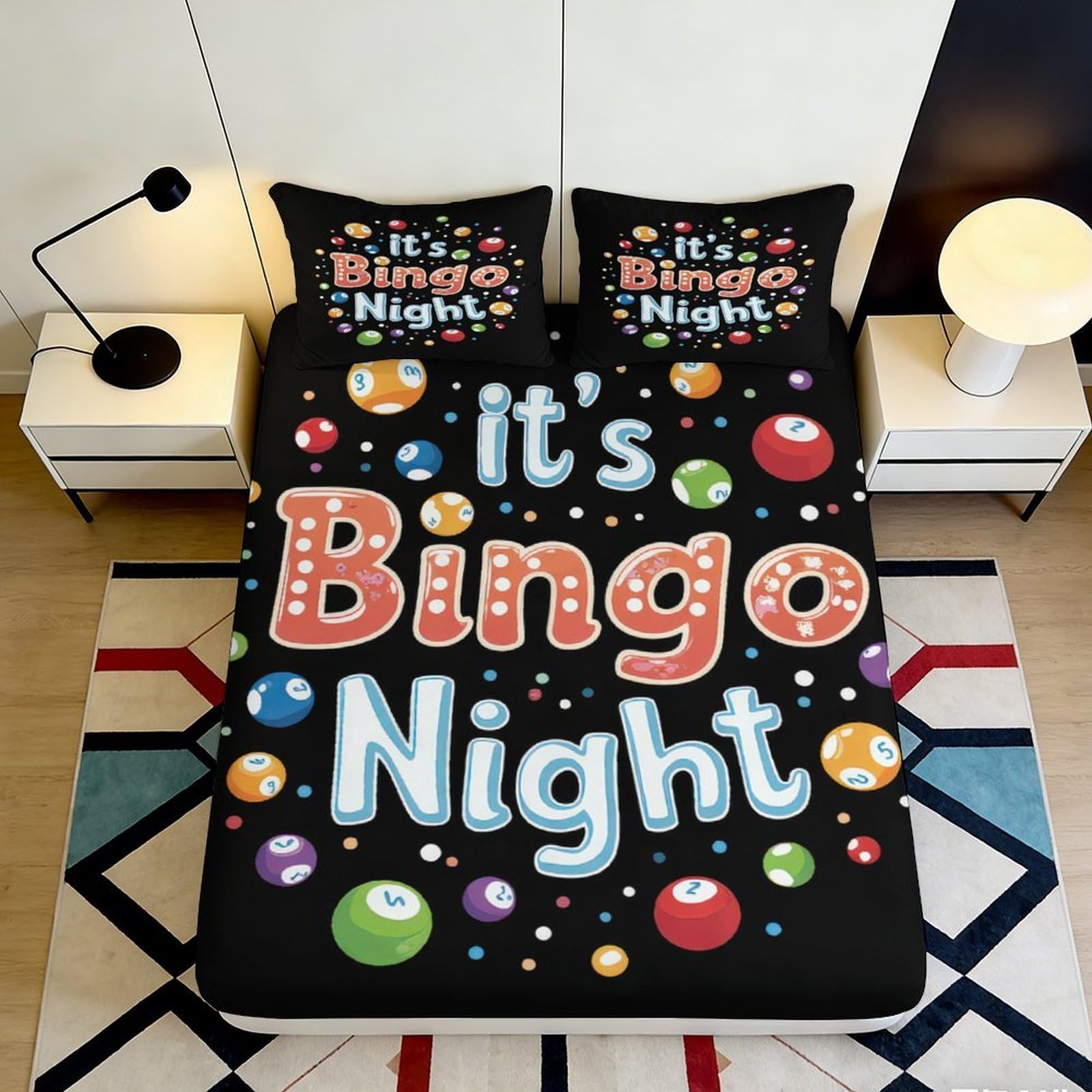 3D Printed Bingo Night Theme Fitted Sheet Microfiber Deep Pocket Non-Slip Bingo Night Mattress Fitted Cover for Bedroom Adult Teen 200x200x25cm 90x200x25cm