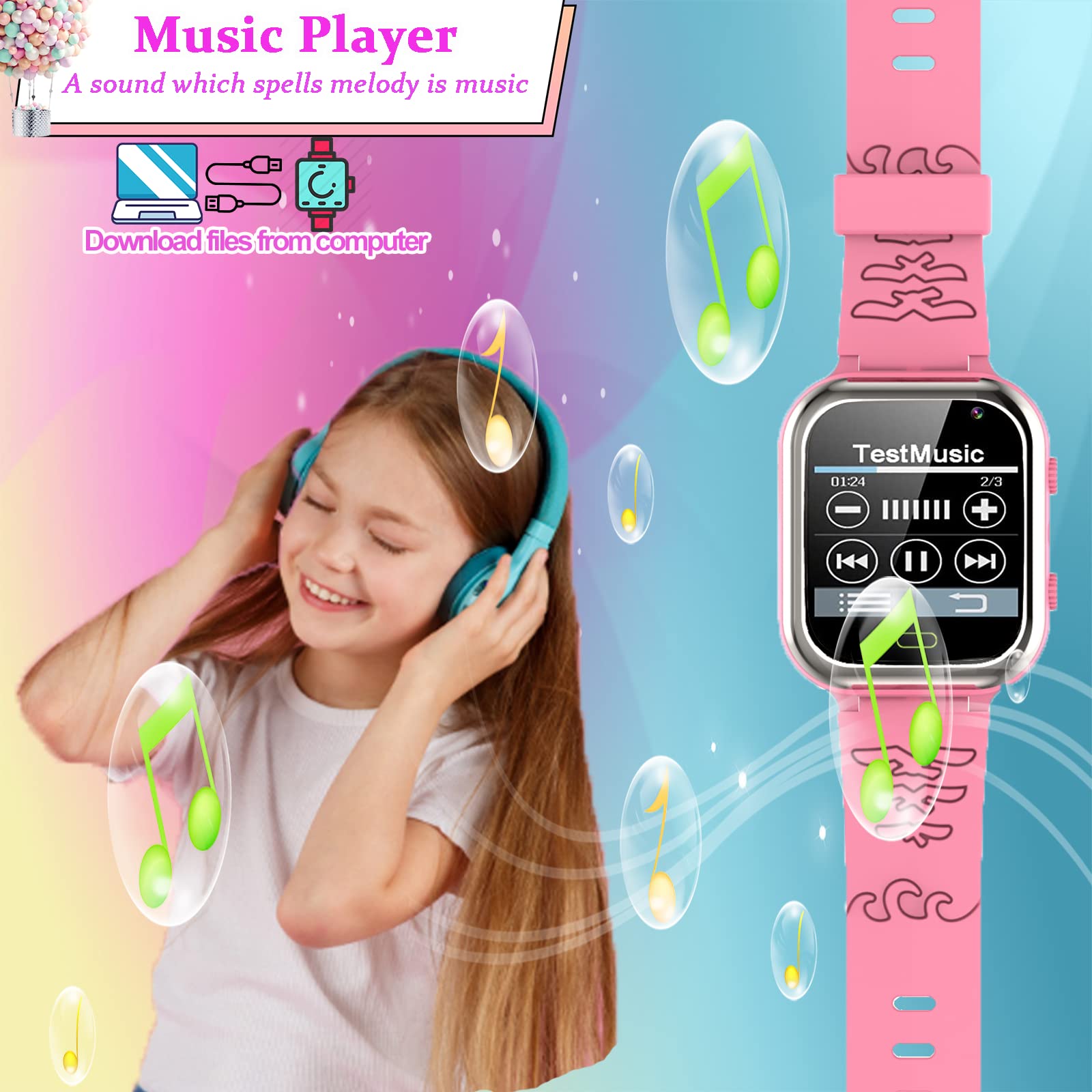 Reloj Inteligente para Niños, Smartwatch Niños Teléfono con SOS, podómetro, Juegos, Reloj Despertador, música, cámara, Reloj niño de 4 a 12 años Regalo