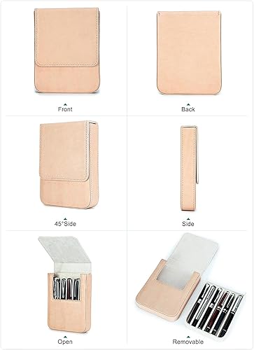 Vista 142 de Top Grain - Estuche organizador de cuero genuino para 12 bolígrafos y lápices, diseño minimalista sólido, hecho a mano, cierre magnético con cajón