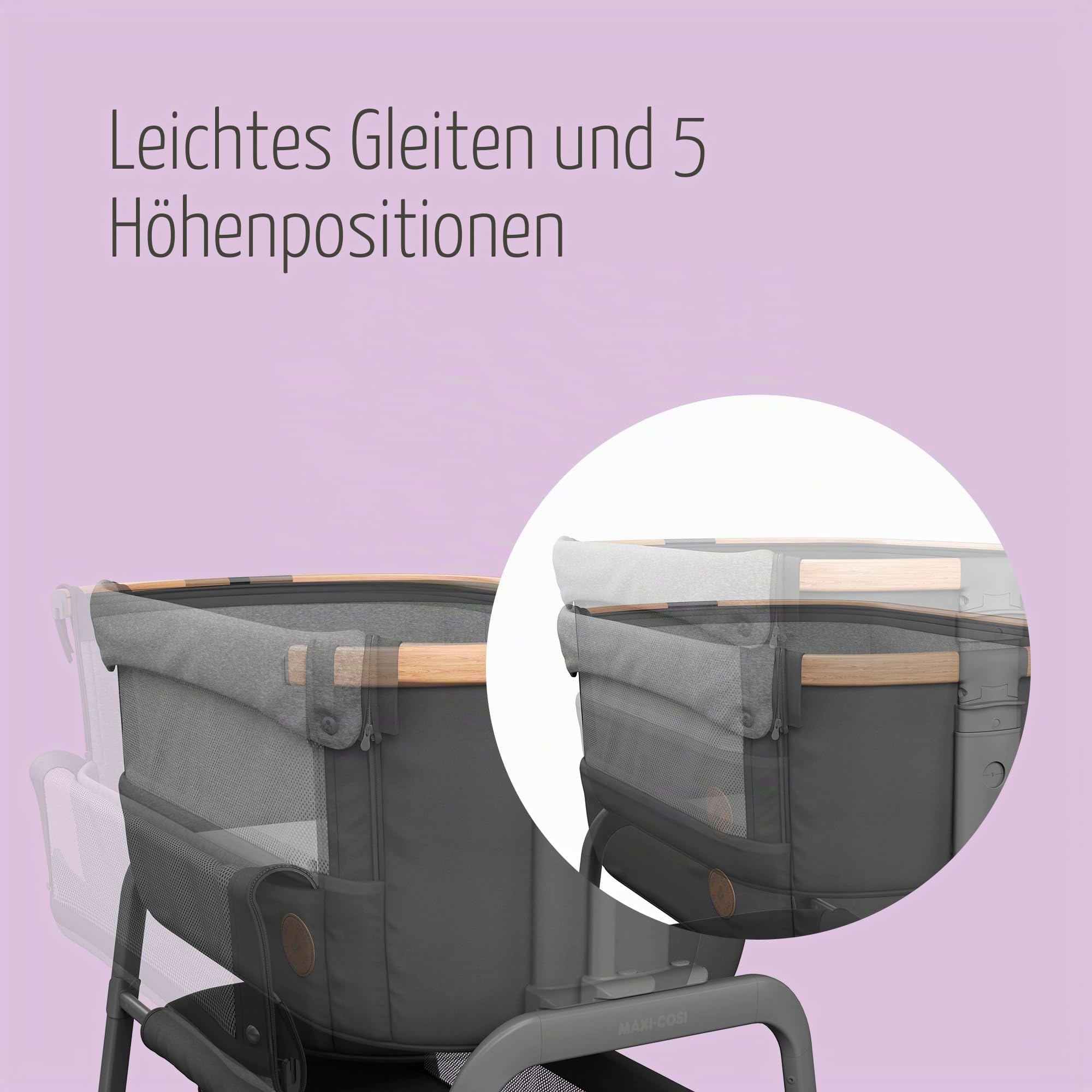 Maxi-Cosi Iora Co-Sleeper Krippe Faltbares Baby Nachttisch Krippe 0-6 Monate max 9 kg 4 Neigungs- & 5 Höhenpositionen Easy Slide Bequeme Matratze Großer Korb Leicht zu Tragen Essential Graphite