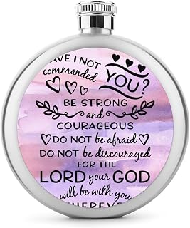 Joshua Be Strong Bible Scripture Verse Stainless Steel Flask,Leak-Proof, Food-Grade, Portable for Whiskey, Vodka And Drinks