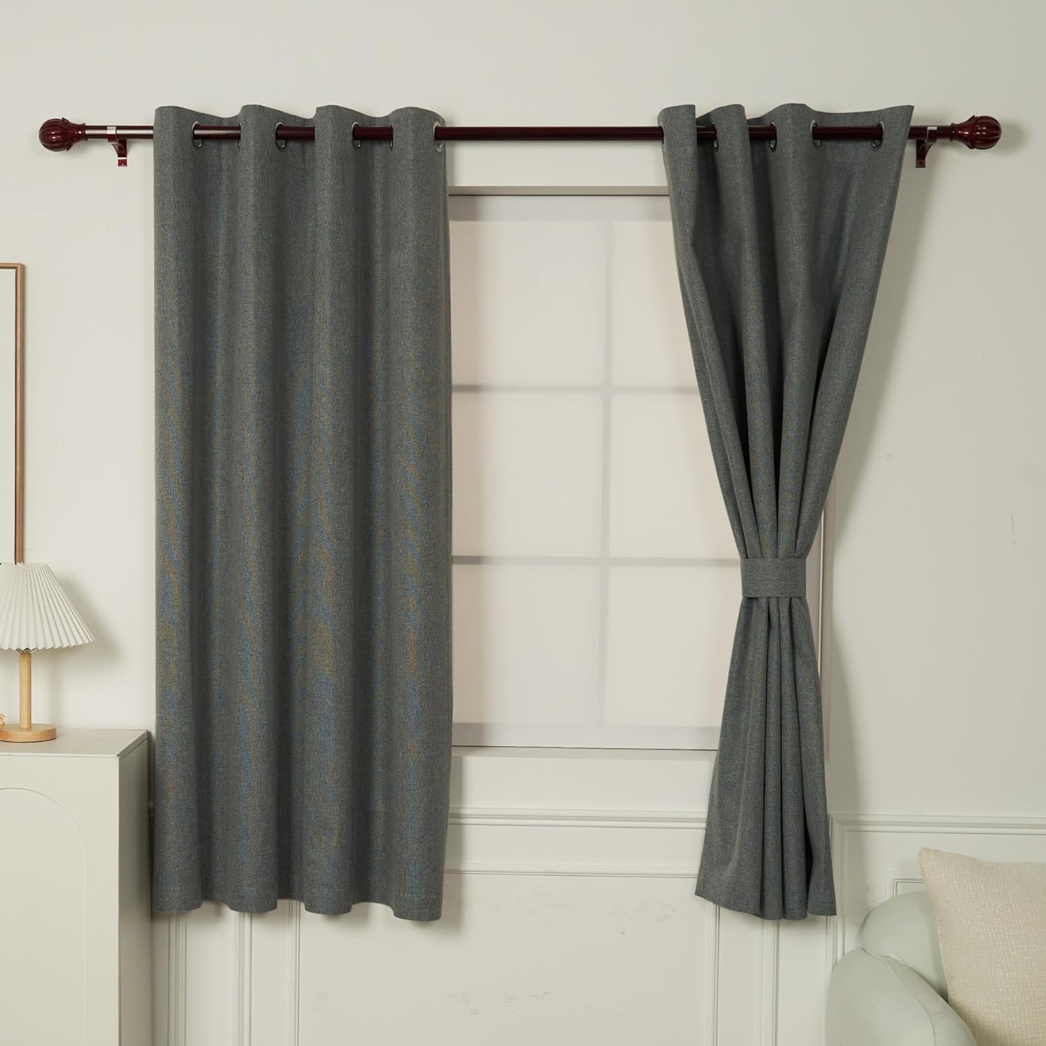 INLINAS Faux Linen 100% Blackout Curtains for Bedroom – Soft & Light Fabric, Full Blackout Set of 2 Panels, Grommets, Grey, 52W x 63L Inch